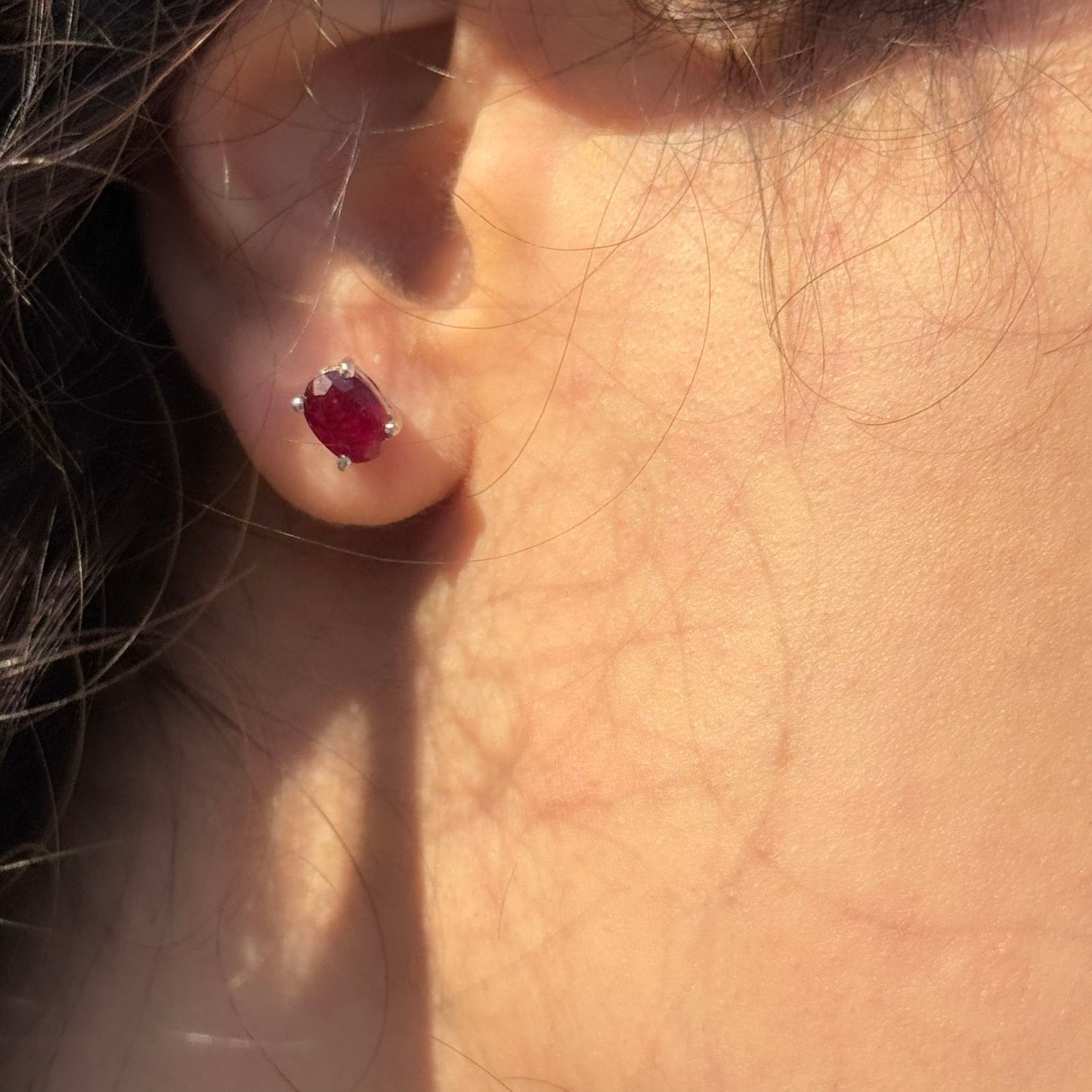 Handmade Glass Filled Oval Ruby Earrings in 925 Sterling Silver - Prong Set Style