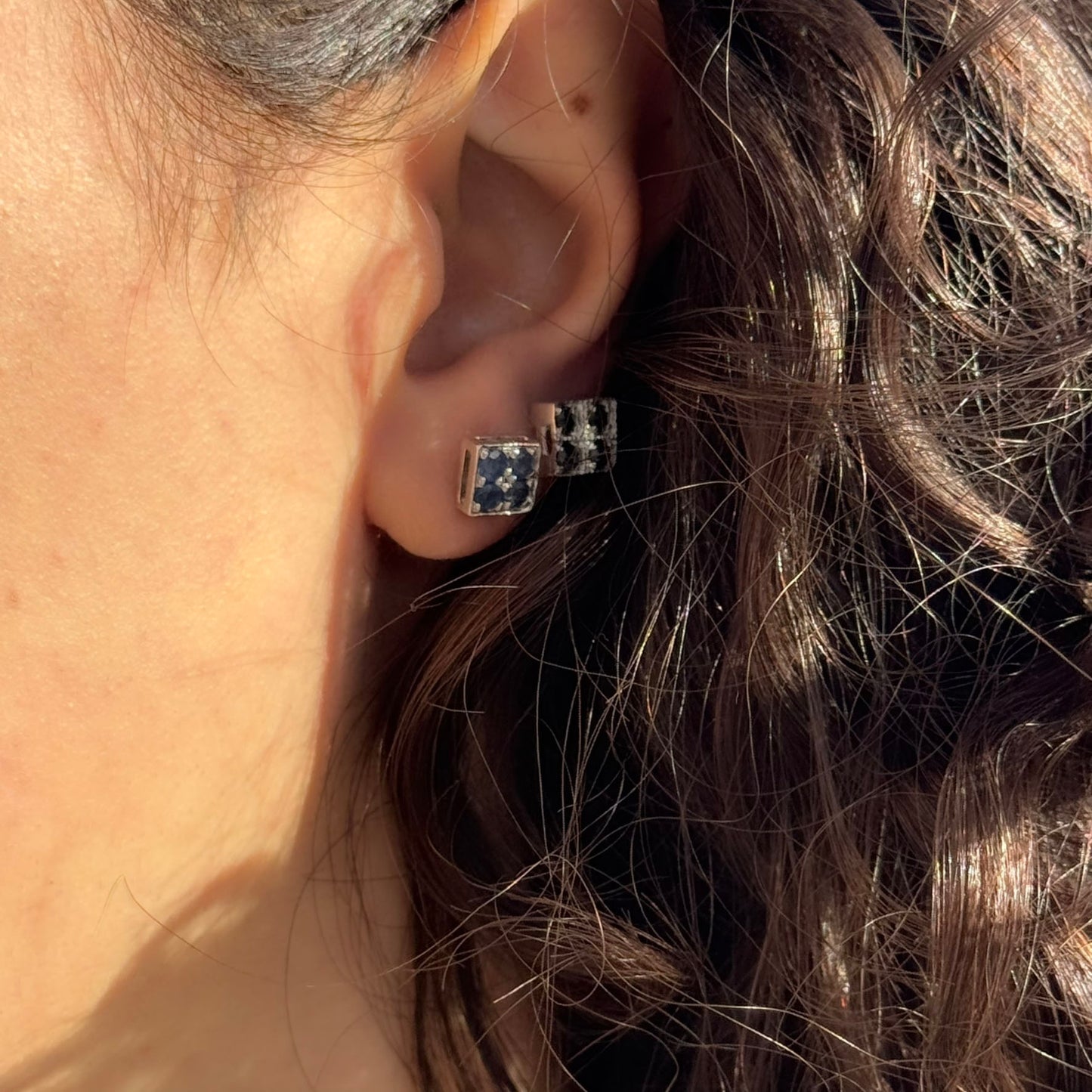 Handmade Square Sapphire Earrings in 925 Sterling Silver - Prong Set Style