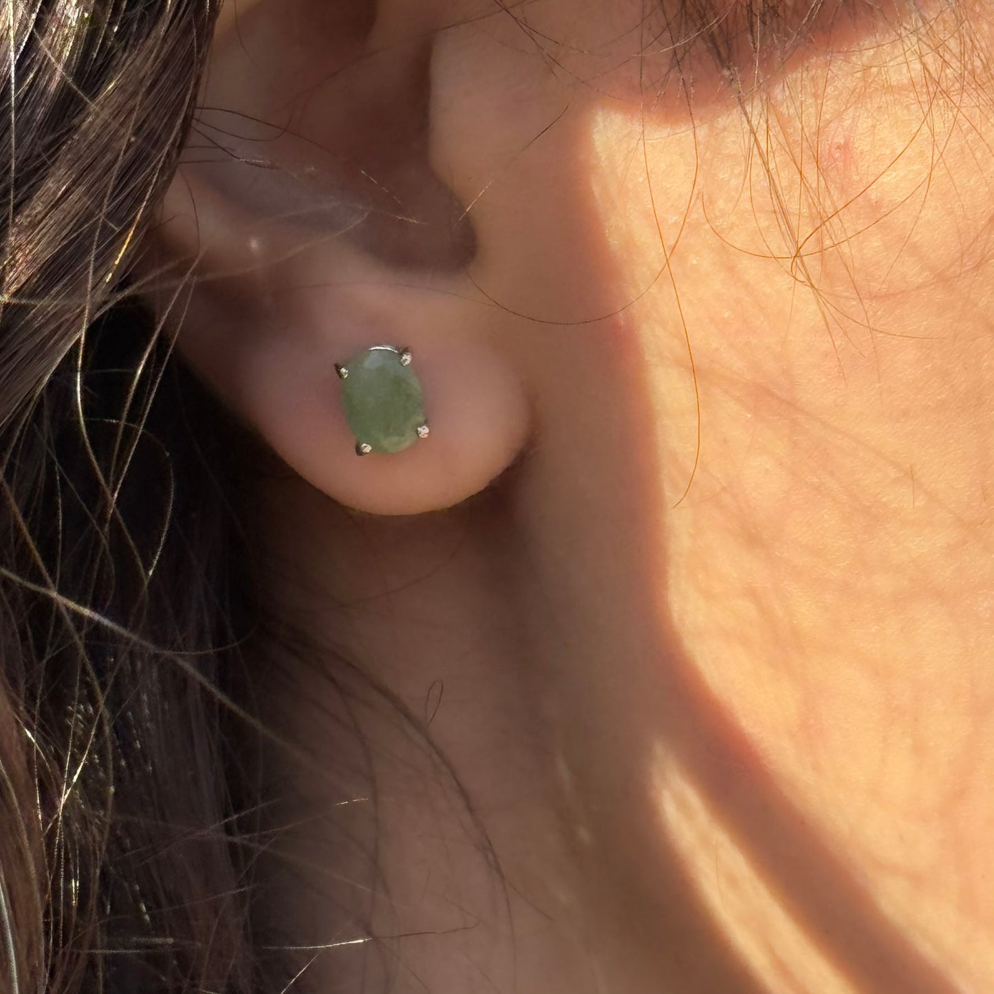Handmade Oval Emerald Earrings in 925 Sterling Silver - Prong Set Style