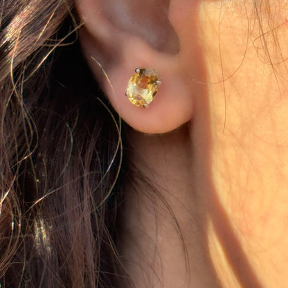Handmade Oval Citrine Earrings in 925 Sterling Silver - Prong Set Style
