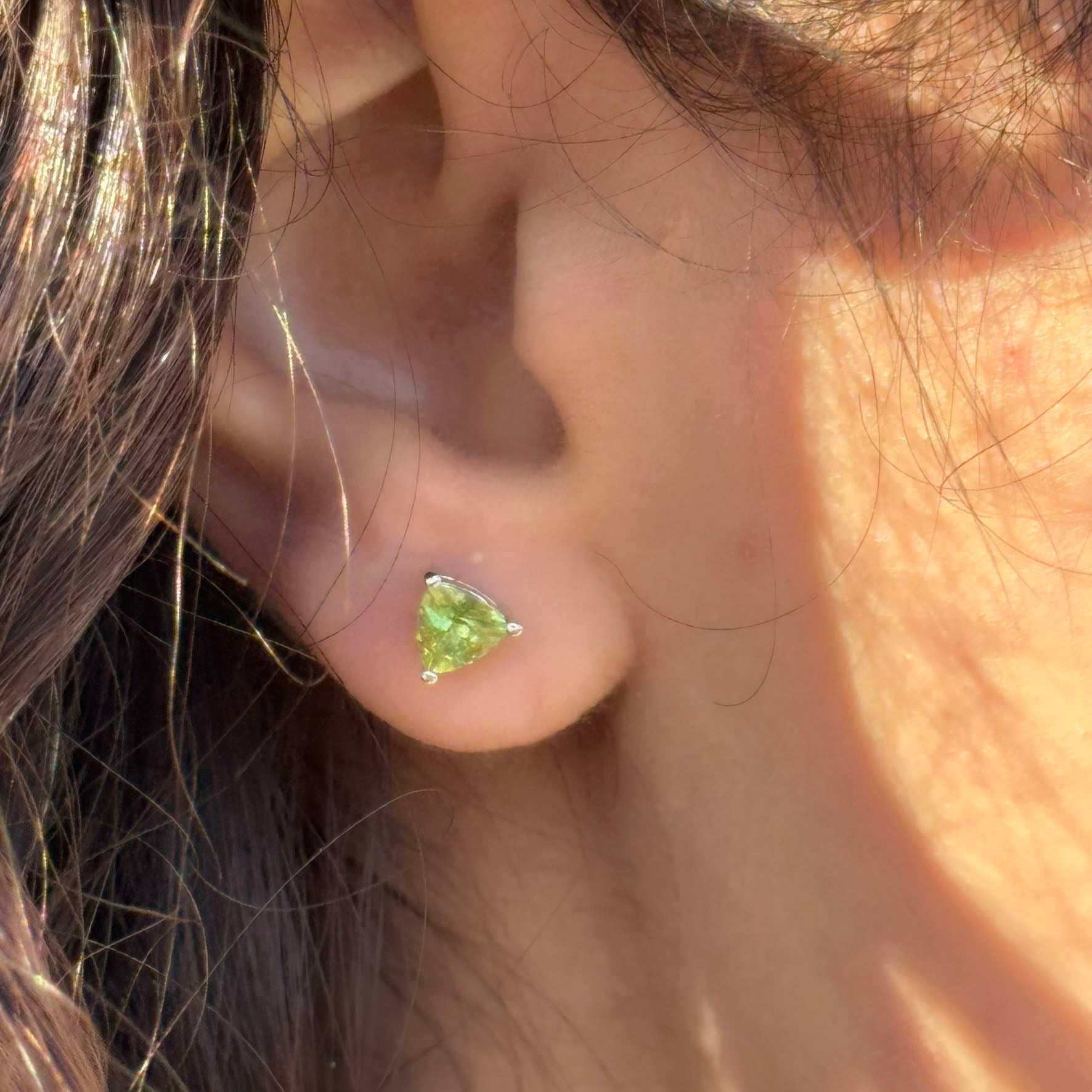 Handmade Triangle Peridot Earrings in 925 Sterling Silver - Prong Set Style
