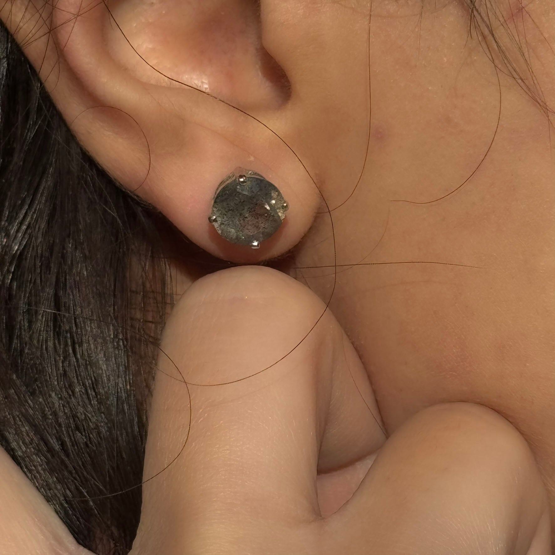 Handmade Round Labradorite Earrings in 925 Sterling Silver - Prong Set Style