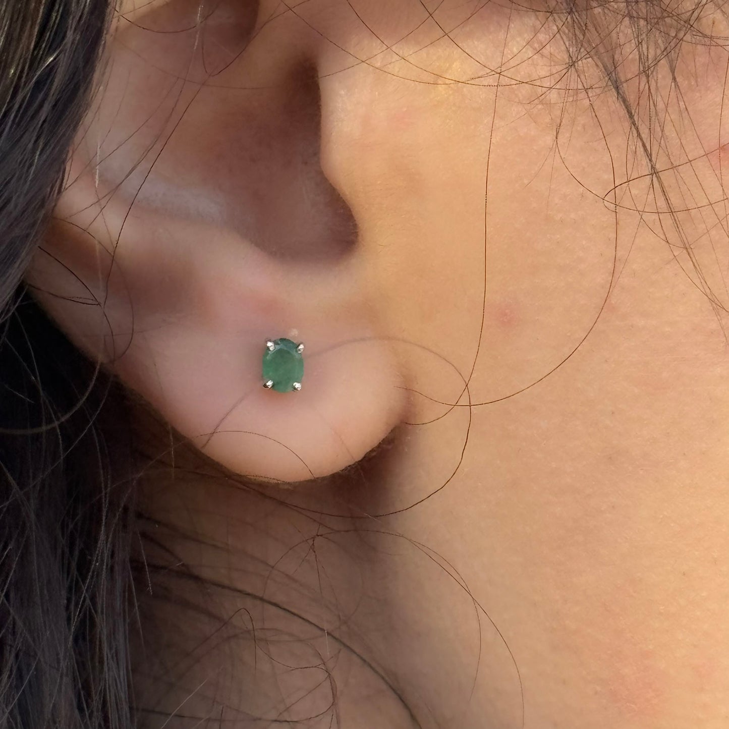 Handmade Oval Emerald Earrings in 925 Sterling Silver - Prong Set Style