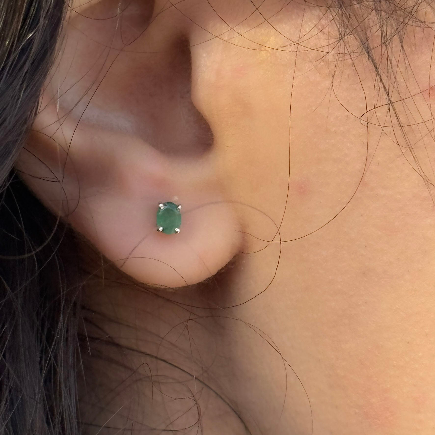 Handmade Oval Emerald Earrings in 925 Sterling Silver - Prong Set Style