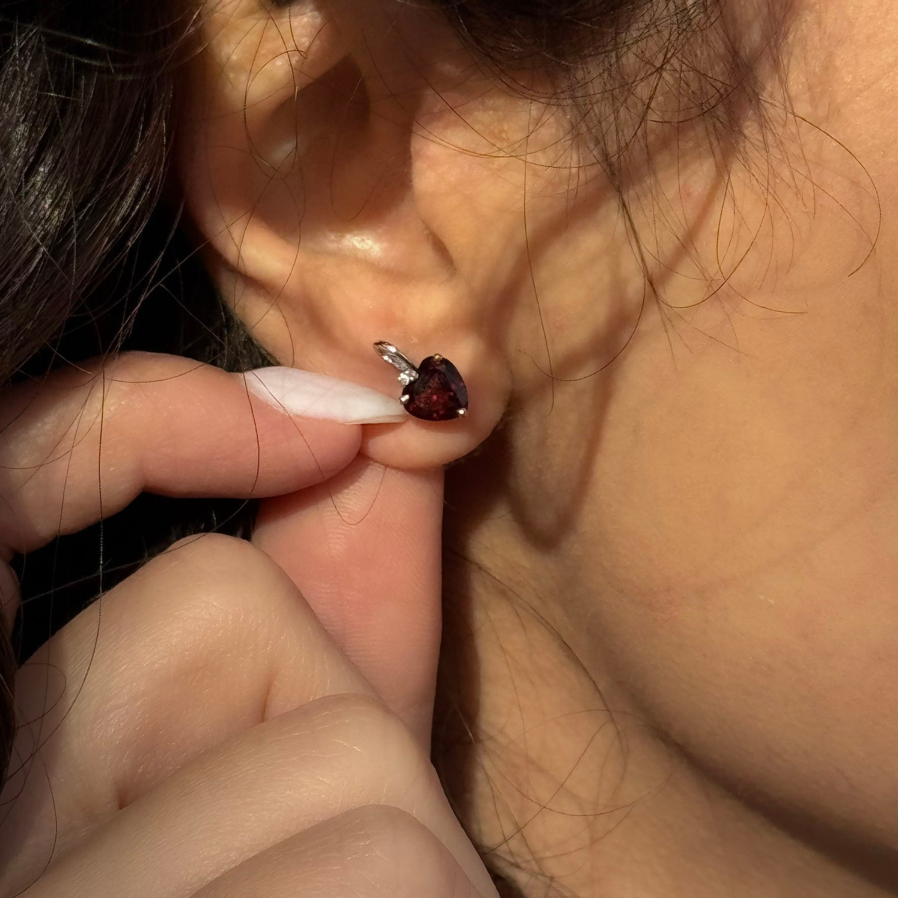 Handmade Heart Shaped Garnet Earrings in 925 Sterling Silver - Prong Set Style