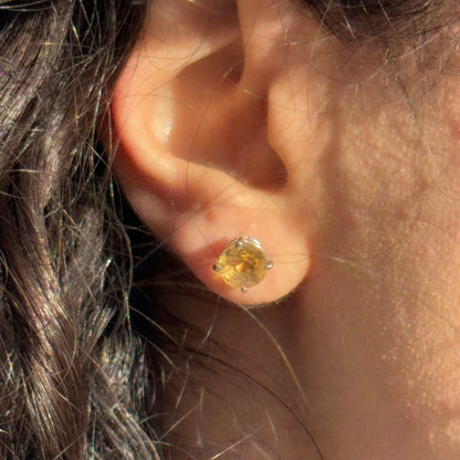 Handmade Round Citrine Earrings in 925 Sterling Silver - Prong Set Style