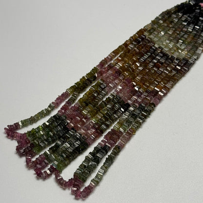 Multicolor Tourmaline Flat Square Shape Gemstone Beads
