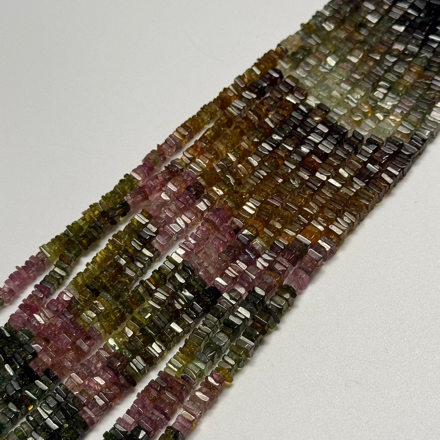Multicolor Tourmaline Flat Square Shape Gemstone Beads