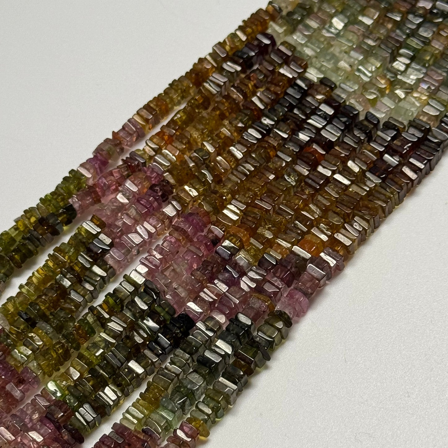 Multicolor Tourmaline Flat Square Shape Gemstone Beads