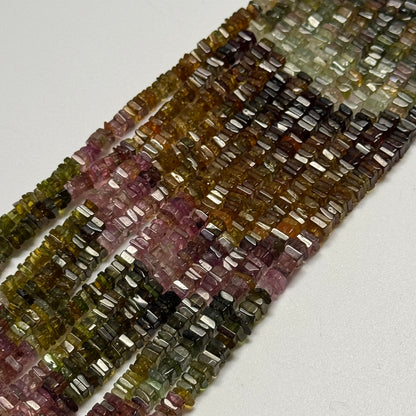 Multicolor Tourmaline Flat Square Shape Gemstone Beads
