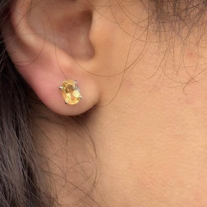 Handmade Oval Citrine Earrings in 925 Sterling Silver - Prong Set Style