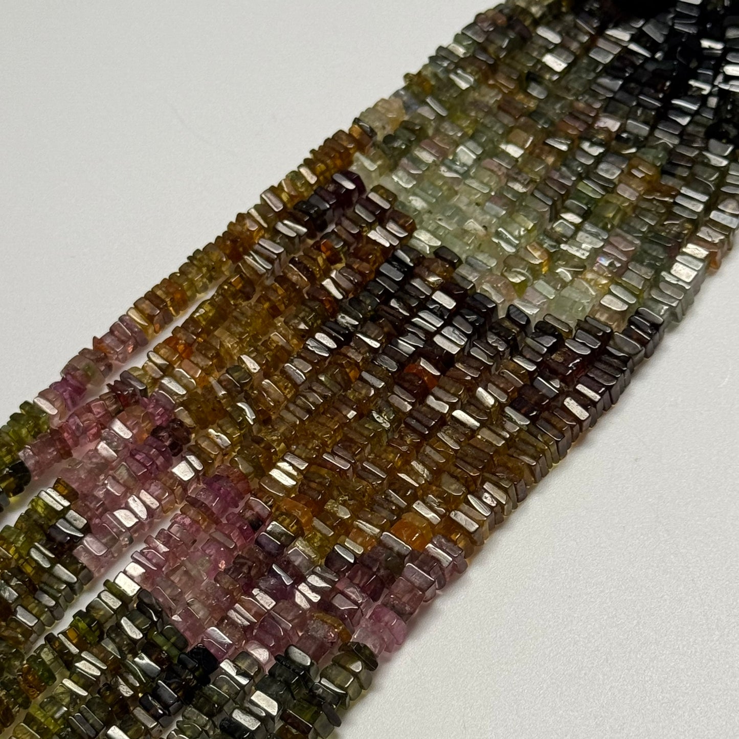 Multicolor Tourmaline Flat Square Shape Gemstone Beads