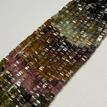 Multicolor Tourmaline Flat Square Shape Gemstone Beads