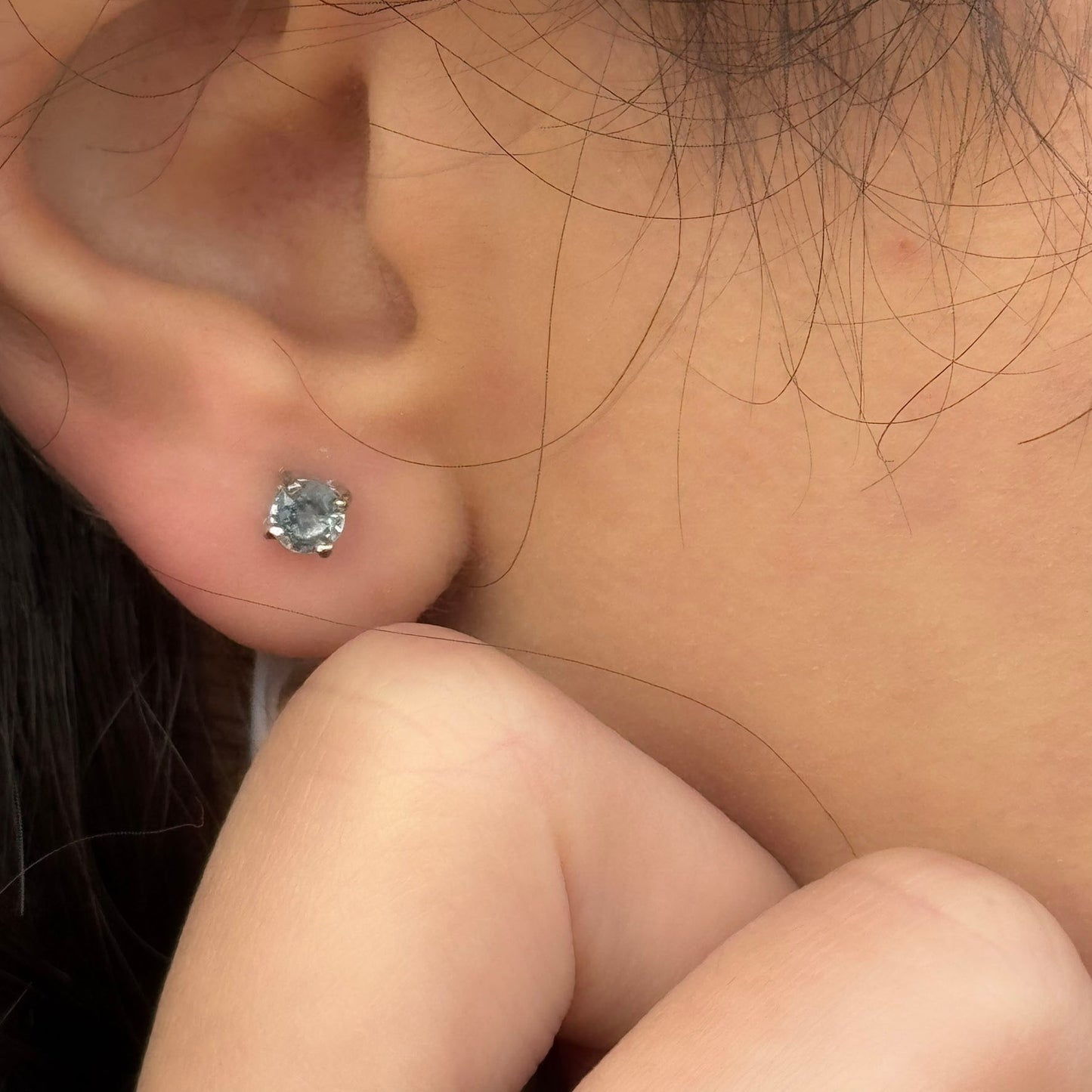 Handmade Round Sapphire Earrings in 925 Sterling Silver - Prong Set Style