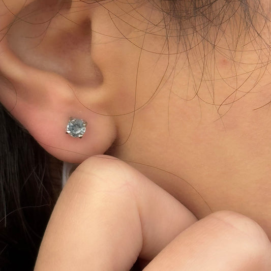 Handmade Round Sapphire Earrings in 925 Sterling Silver - Prong Set Style