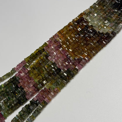 Multicolor Tourmaline Flat Square Shape Gemstone Beads