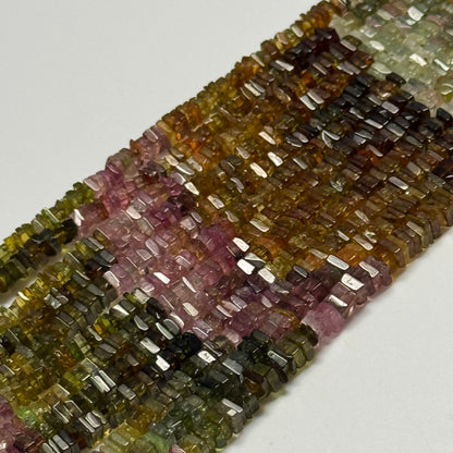 Multicolor Tourmaline Flat Square Shape Gemstone Beads