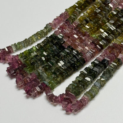 Multicolor Tourmaline Flat Square Shape Gemstone Beads