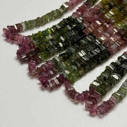 Multicolor Tourmaline Flat Square Shape Gemstone Beads