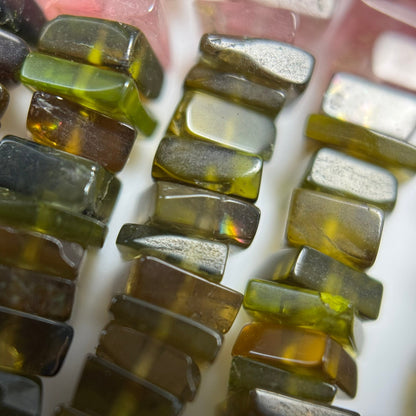 Multicolor Tourmaline Flat Square Shape Gemstone Beads