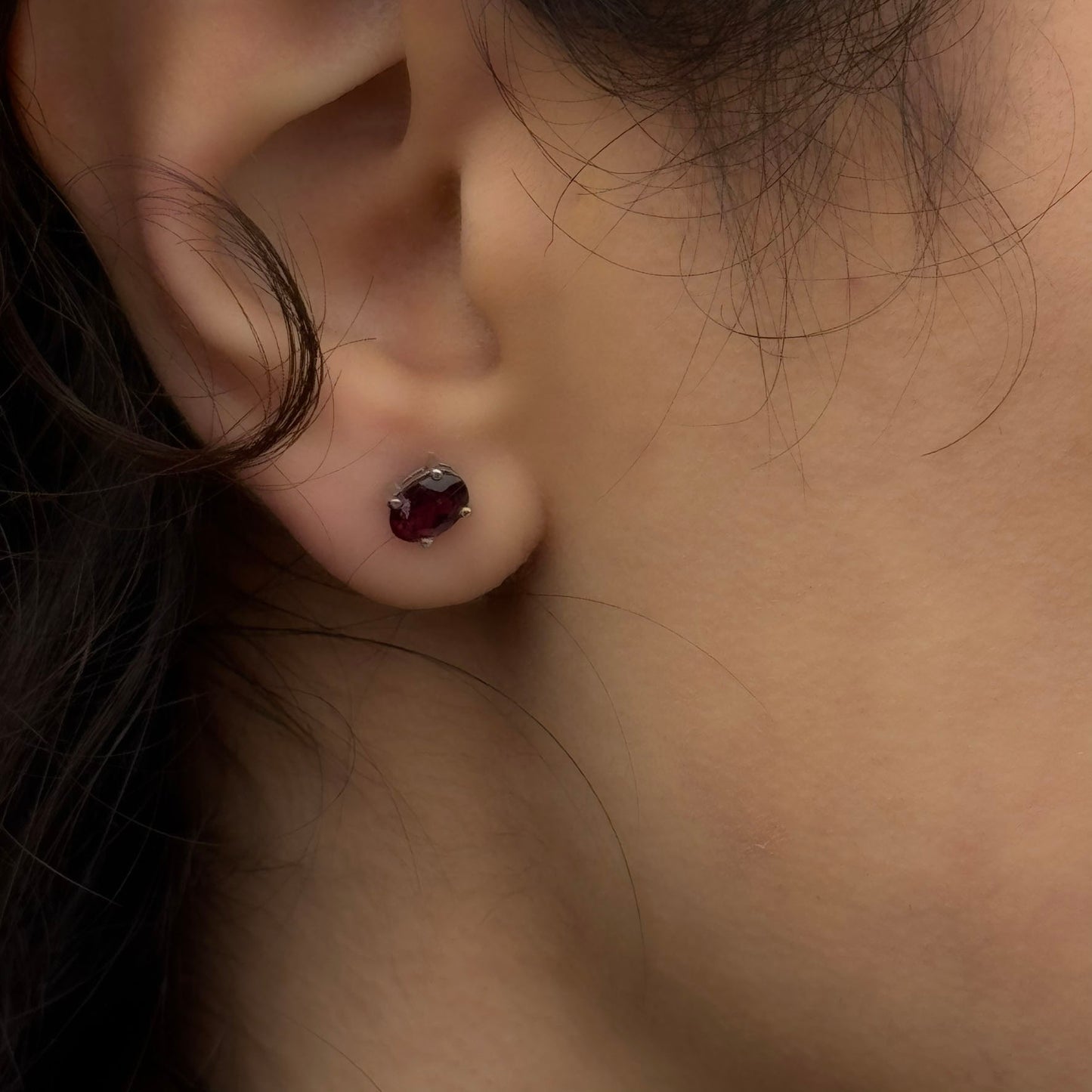 Handmade Oval Garnet Earrings in 925 Sterling Silver - Prong Set Style