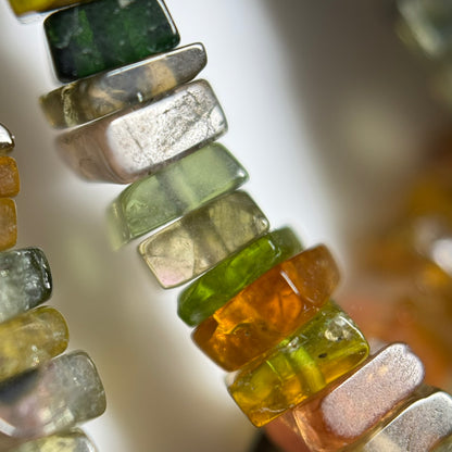 Multicolor Tourmaline Flat Square Shape Gemstone Beads