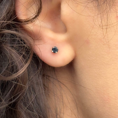 Handmade Round Sapphire Earrings in 925 Sterling Silver - Prong Set Style