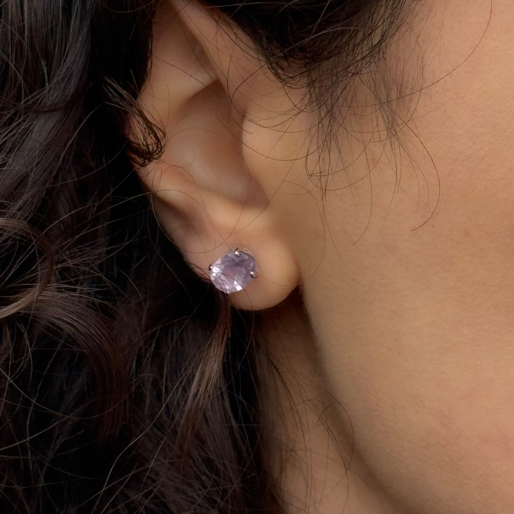 Handmade Oval Amethyst Earrings in 925 Sterling Silver - Prong Set Style