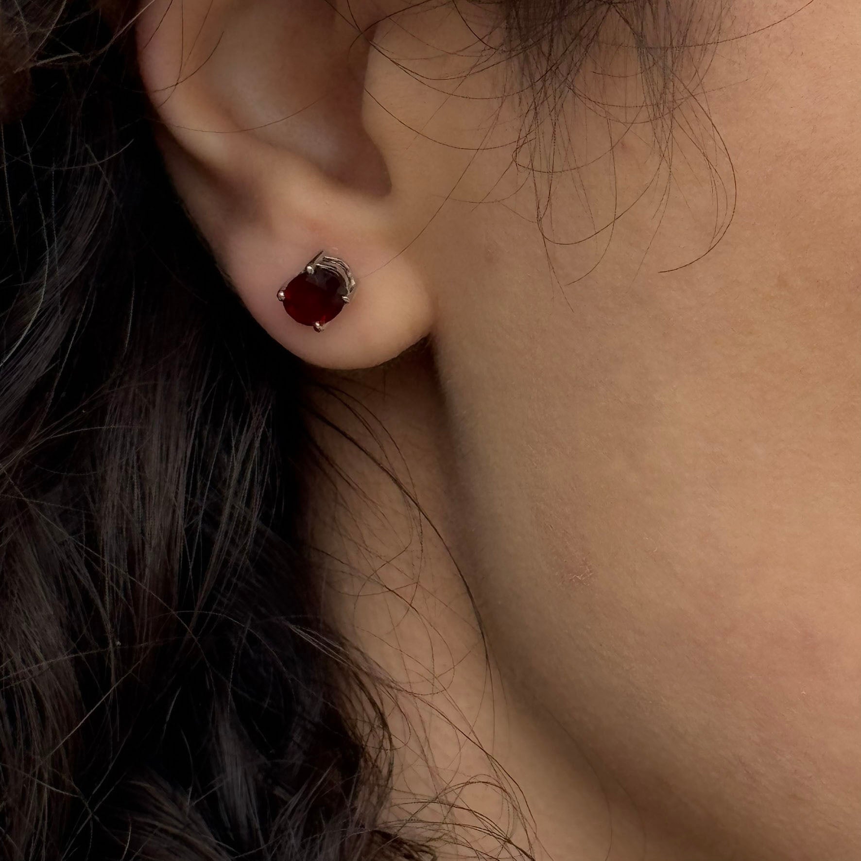 Handmade Oval Garnet Earrings in 925 Sterling Silver - Prong Set Style