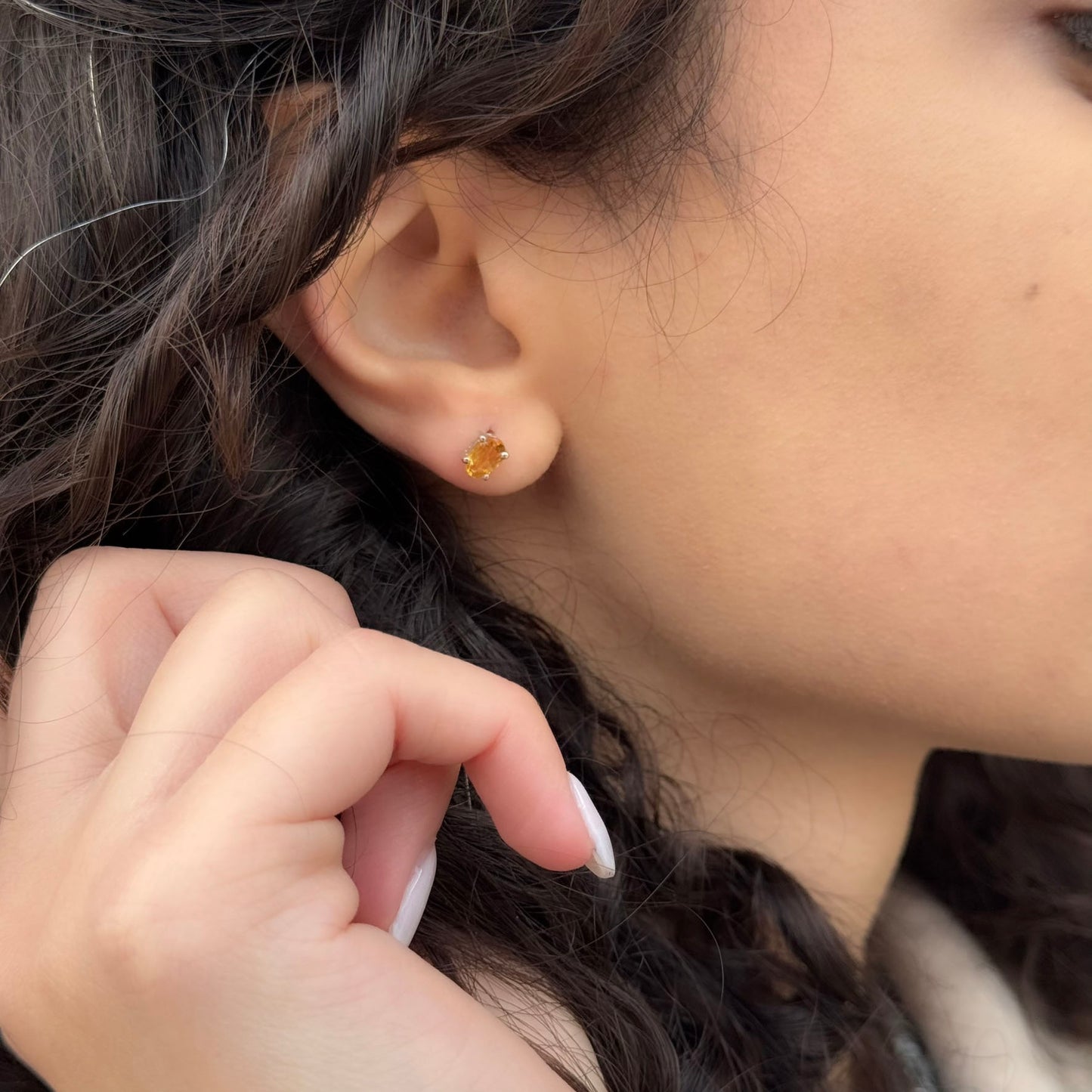 Handmade Oval Citrine Earrings in 925 Sterling Silver - Prong Set Style