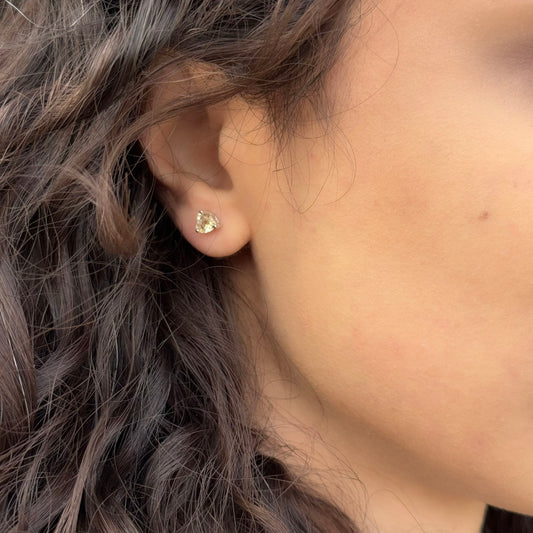 Handmade Heart Shaped Triangle Citrine Earrings in 925 Sterling Silver - Prong Set Style