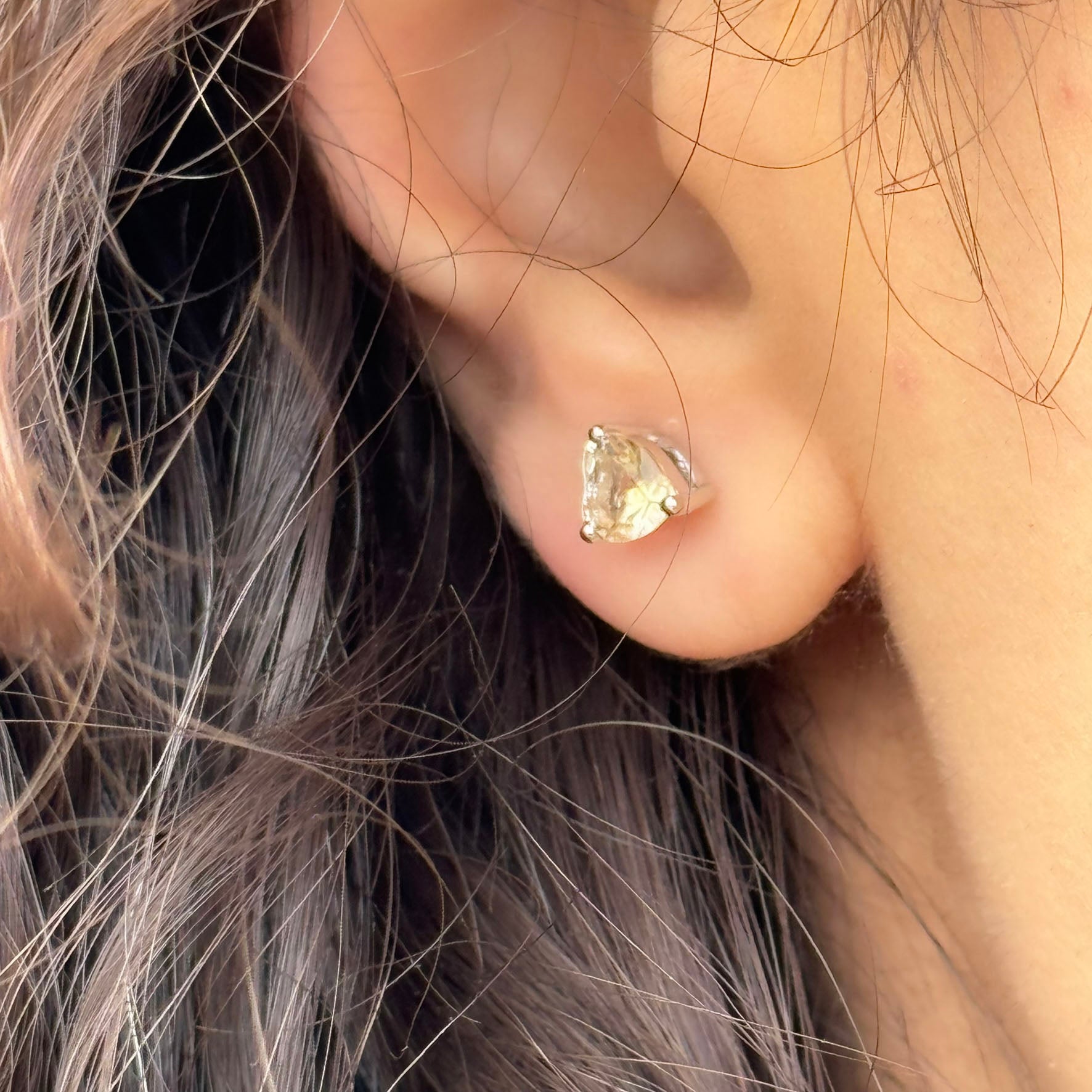 Handmade Heart Shaped Triangle Citrine Earrings in 925 Sterling Silver - Prong Set Style