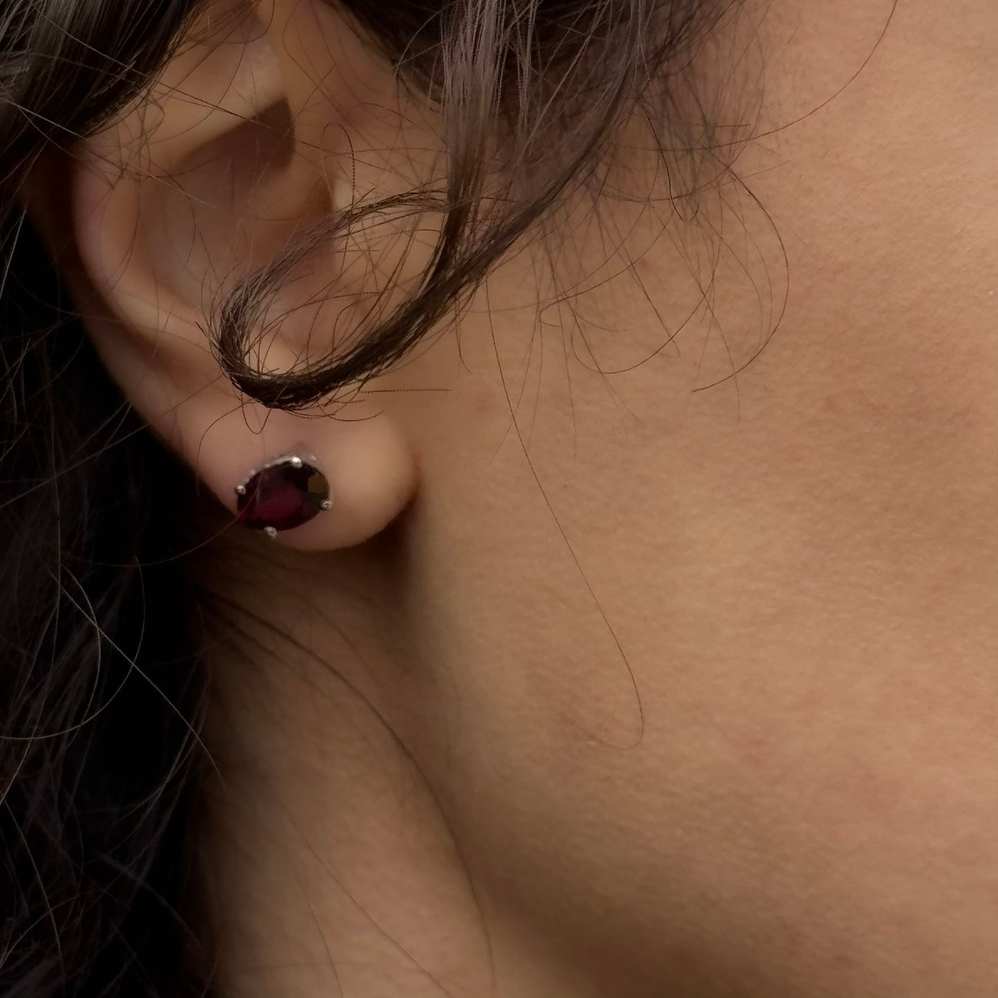 Handmade Oval Garnet Earrings in 925 Sterling Silver - Prong Set Style