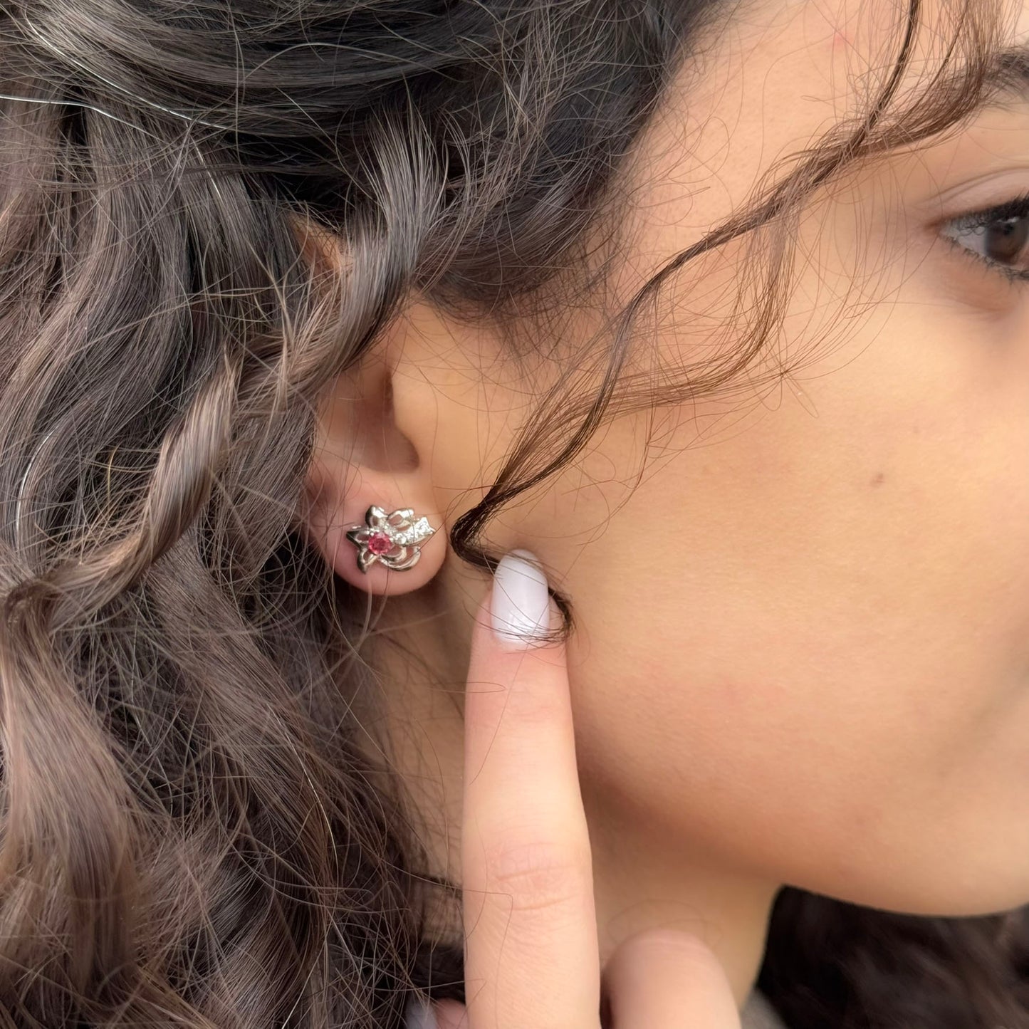 Handmade Flower Shaped Ruby Earrings in 925 Sterling Silver - Prong Set Style