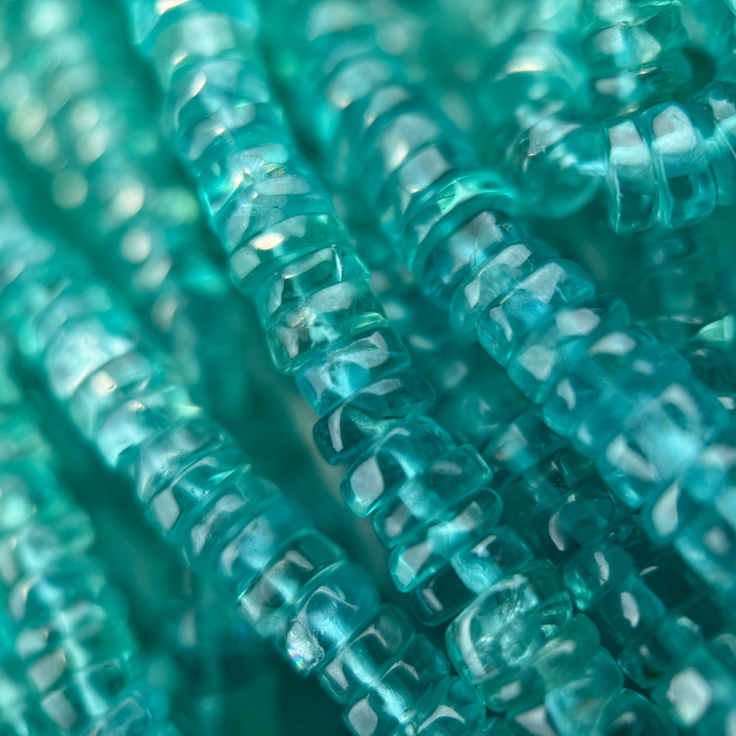 Blue Green Apatite Polished Heishi Gemstone Beads (A Quality)