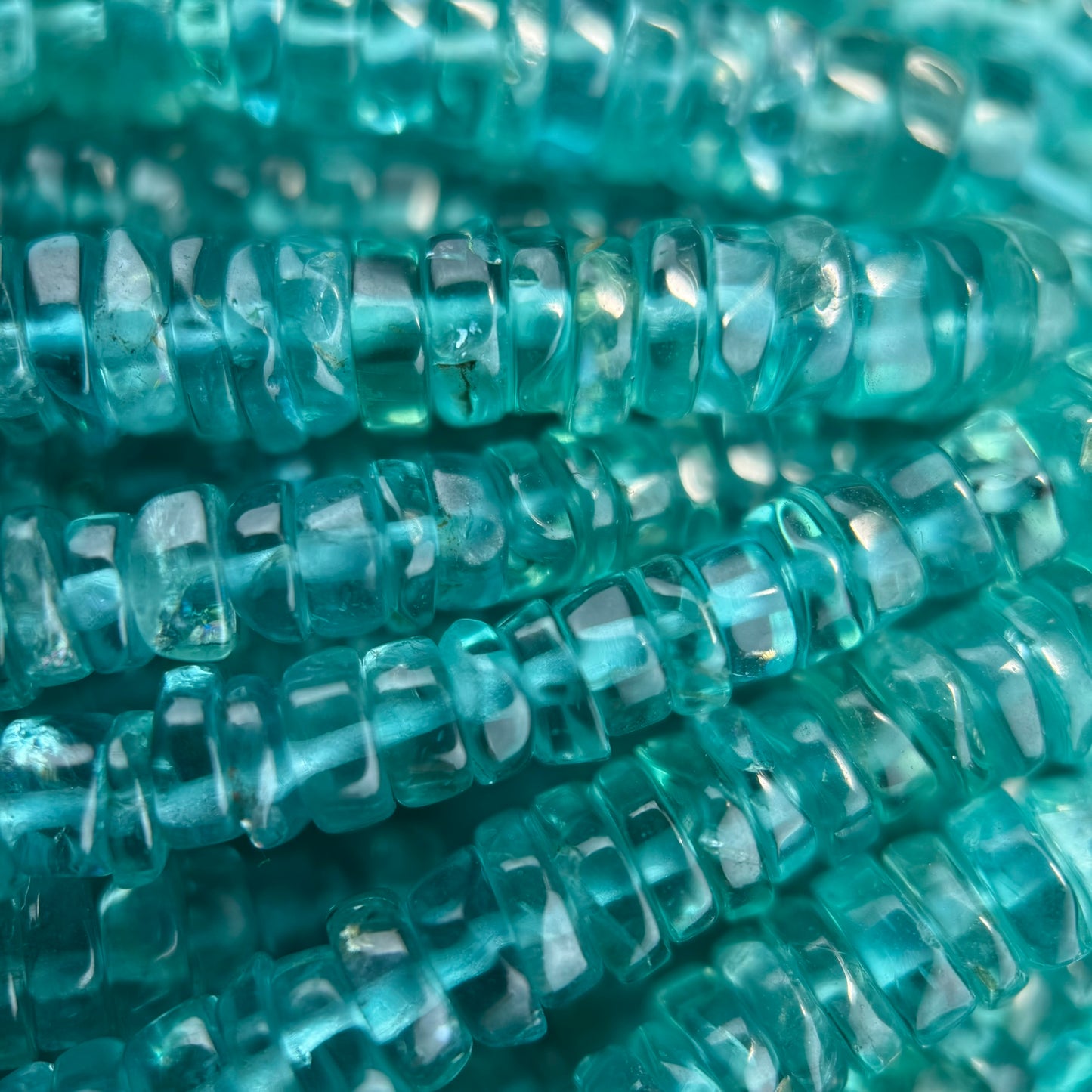 Blue Green Apatite Polished Heishi Gemstone Beads (A Quality)