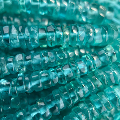 Blue Green Apatite Polished Heishi Gemstone Beads (A Quality)