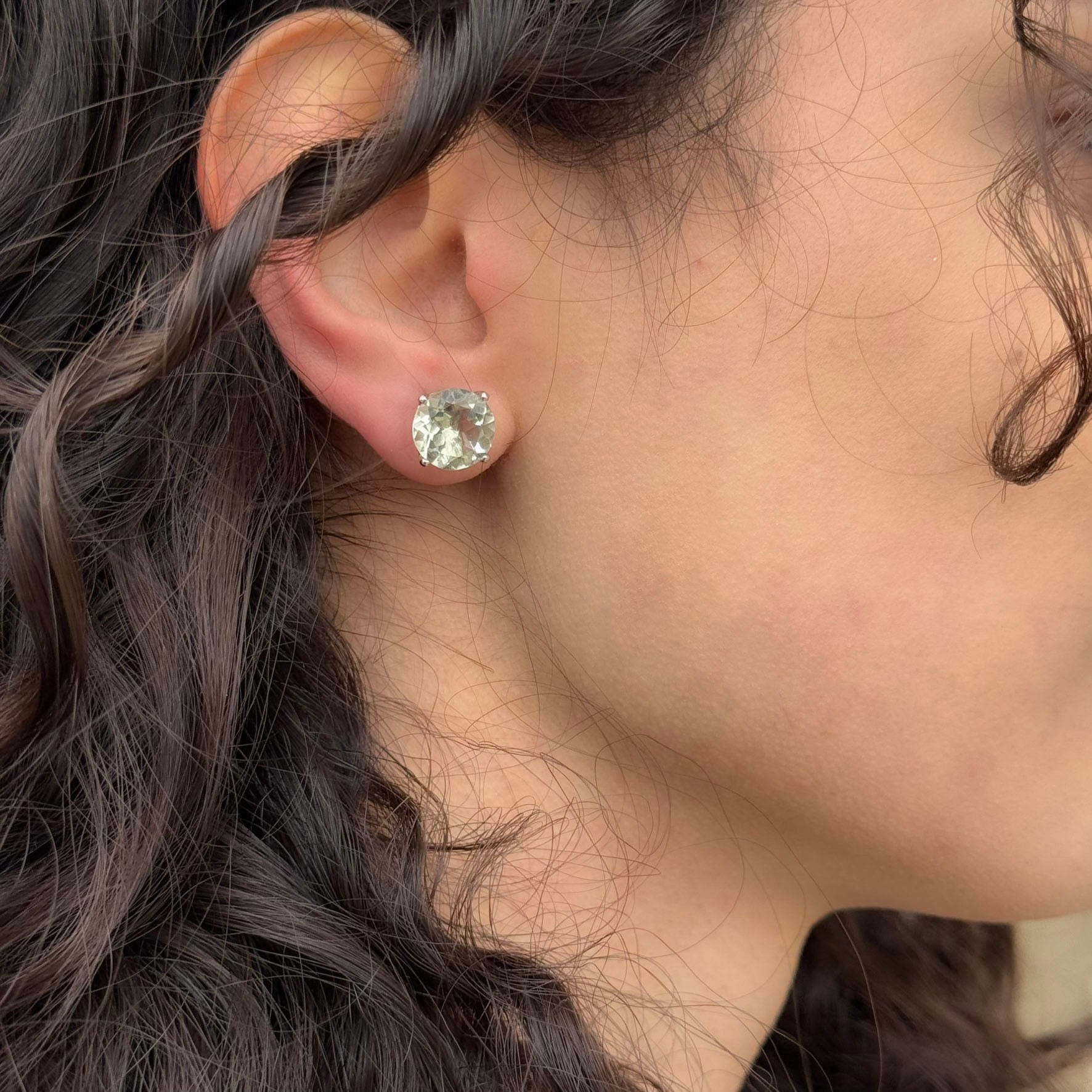 Handmade Round Presiolite Earrings in 925 Sterling Silver - Prong Set Style