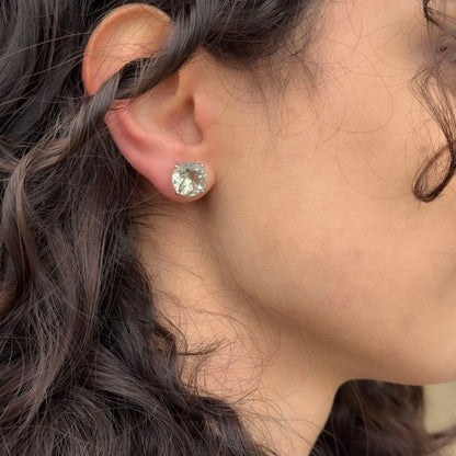 Handmade Round Presiolite Earrings in 925 Sterling Silver - Prong Set Style