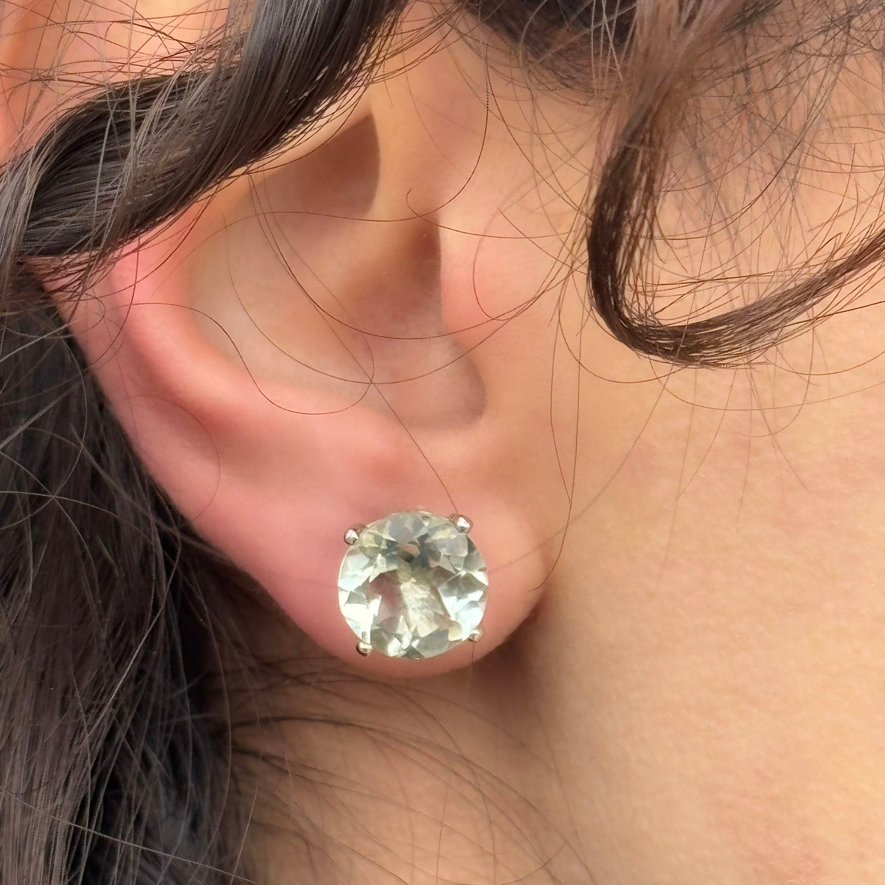 Handmade Round Presiolite Earrings in 925 Sterling Silver - Prong Set Style