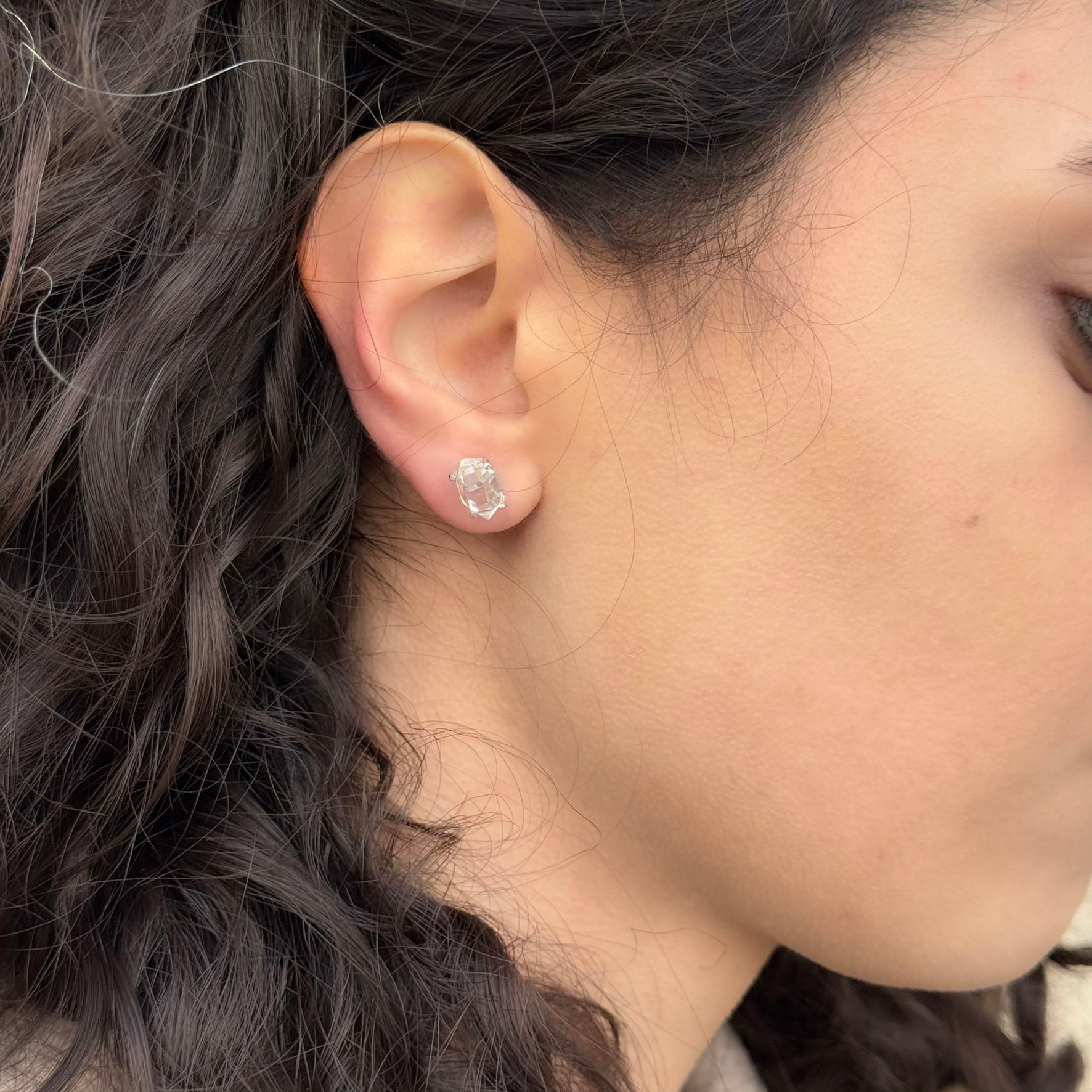 Handmade Oval Herkimer Diamond Earrings in 925 Sterling Silver - Prong Set Style