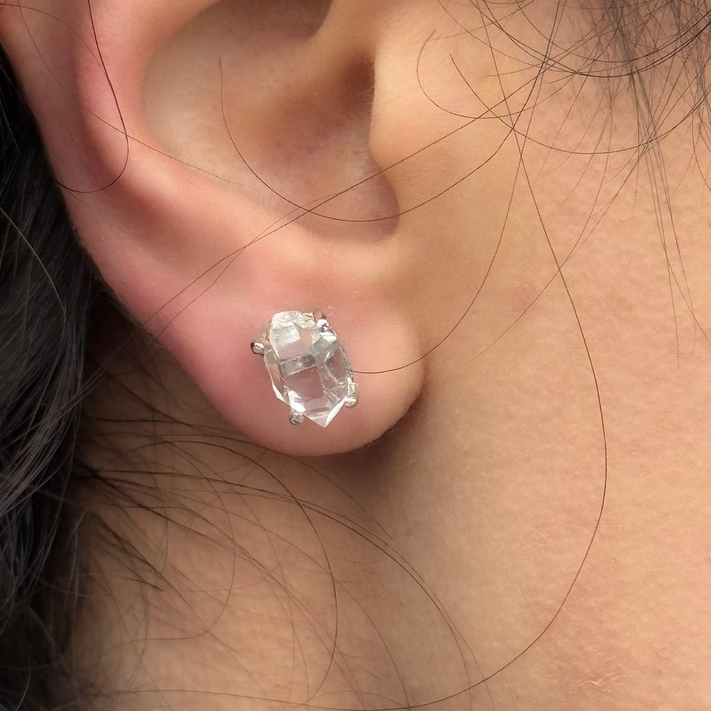 Handmade Oval Herkimer Diamond Earrings in 925 Sterling Silver - Prong Set Style