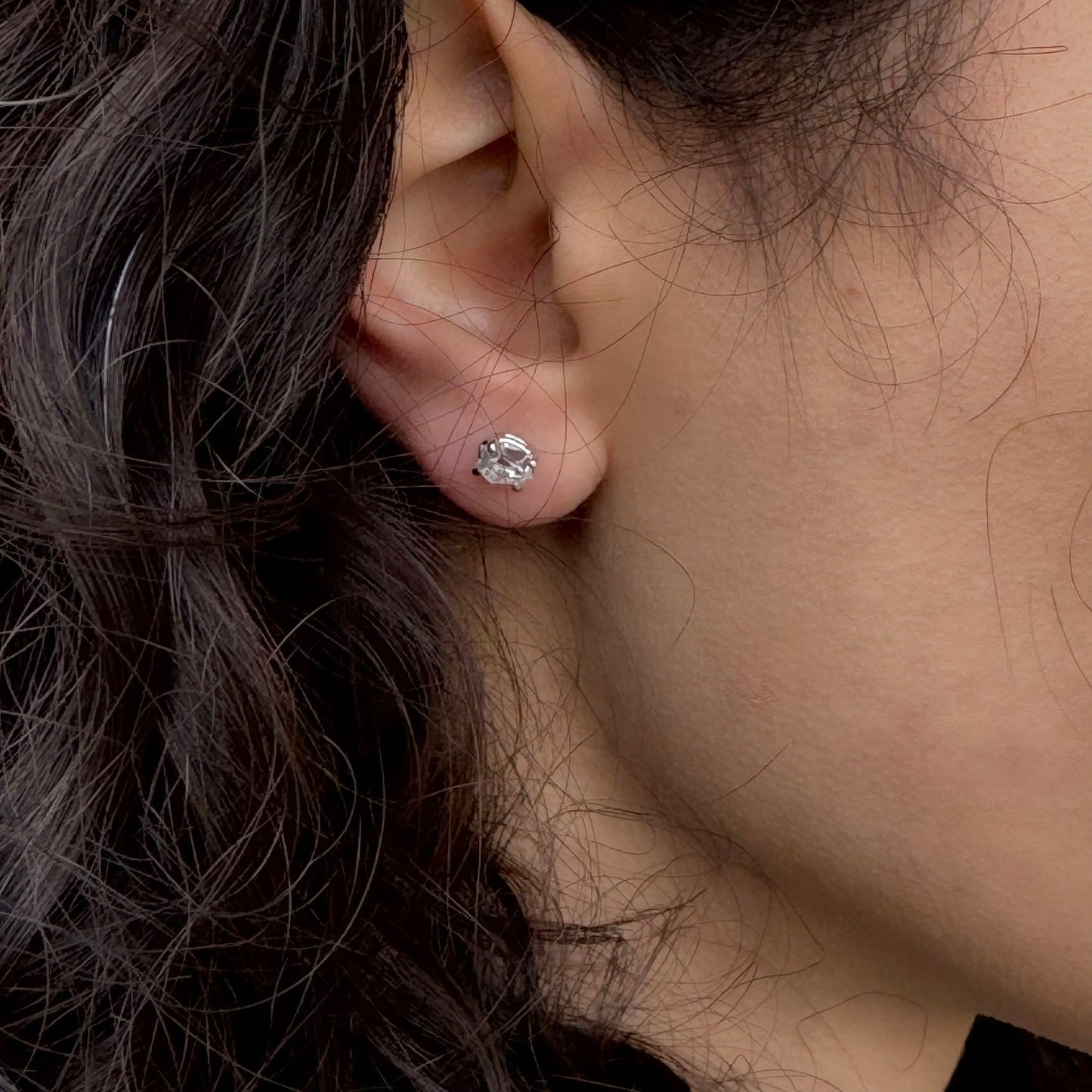 Handmade Oval Herkimer Diamond Earrings in 925 Sterling Silver - Prong Set Style