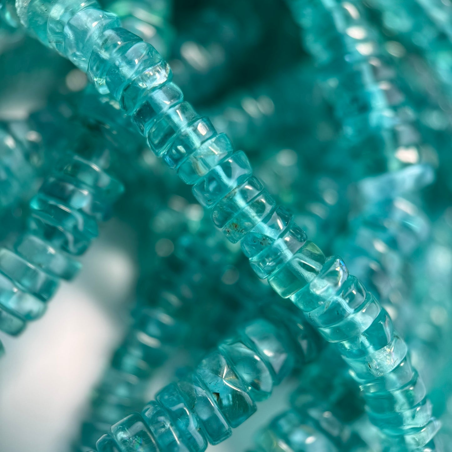 Blue Green Apatite Polished Heishi Gemstone Beads (A Quality)