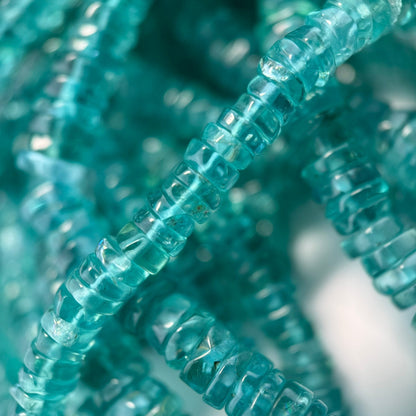 Blue Green Apatite Polished Heishi Gemstone Beads (A Quality)