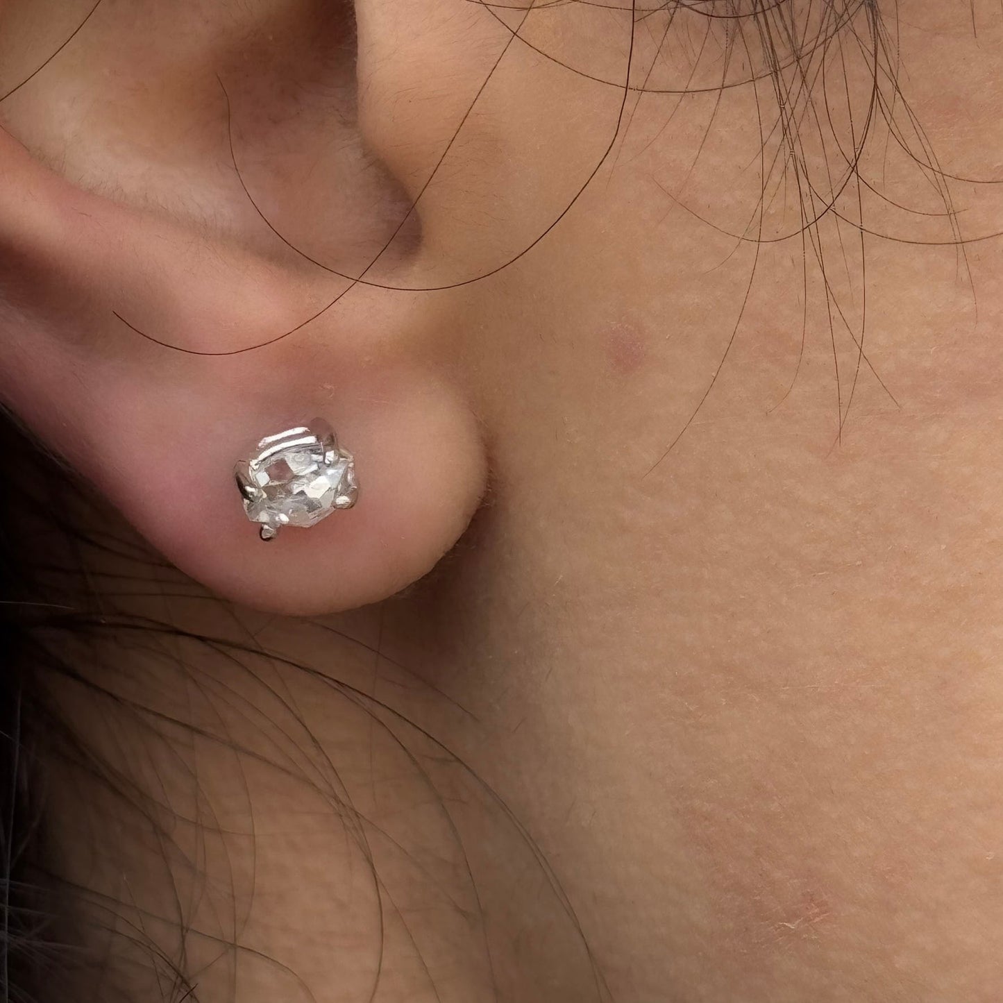 Handmade Oval Herkimer Diamond Earrings in 925 Sterling Silver - Prong Set Style