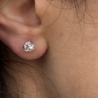 Handmade Oval Herkimer Diamond Earrings in 925 Sterling Silver - Prong Set Style
