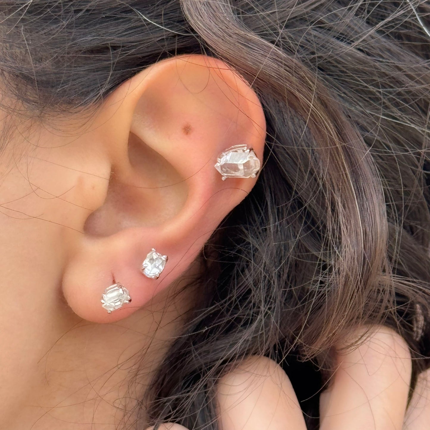 Handmade Oval Herkimer Diamond Earrings in 925 Sterling Silver - Prong Set Style