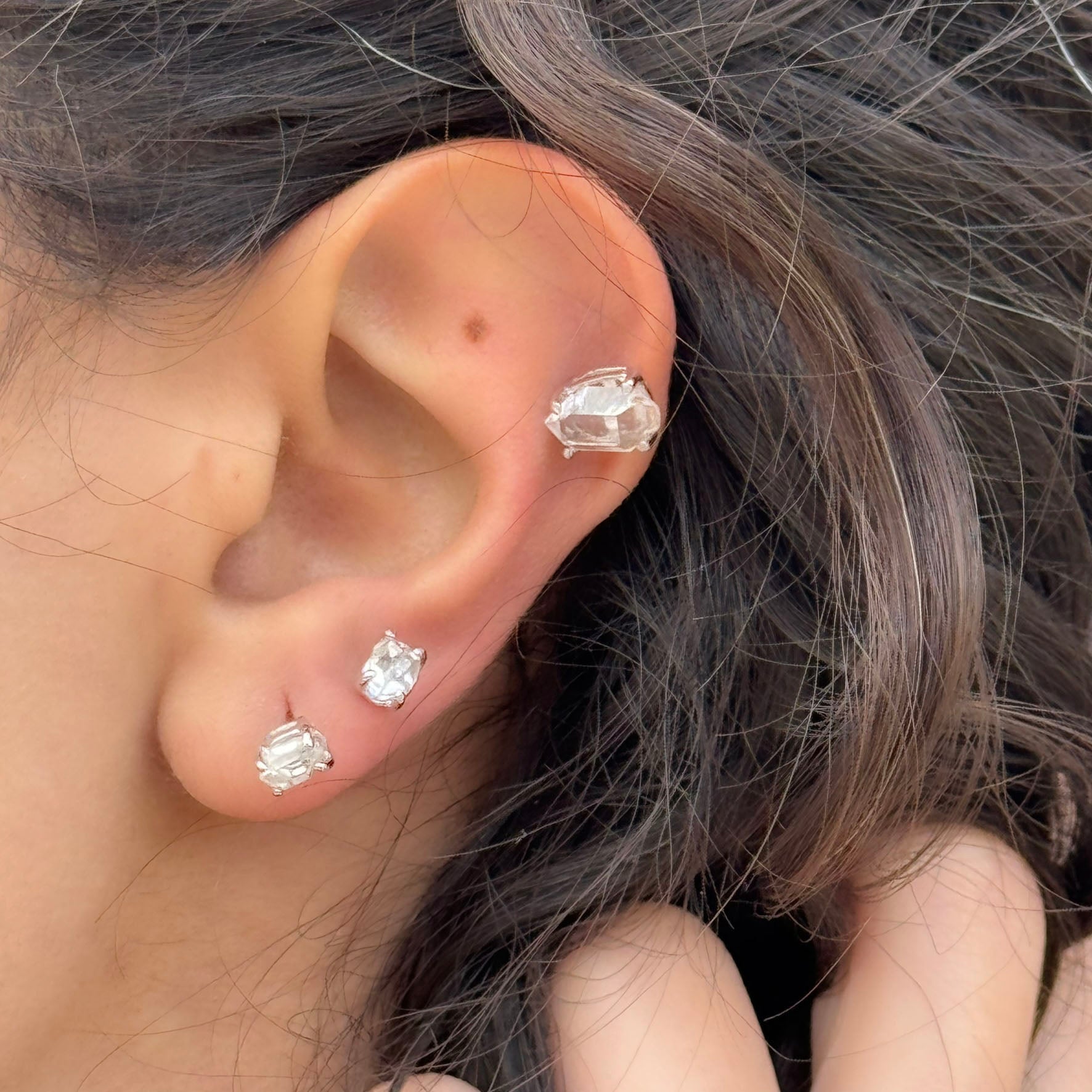 Handmade Oval Herkimer Diamond Earrings in 925 Sterling Silver - Prong Set Style