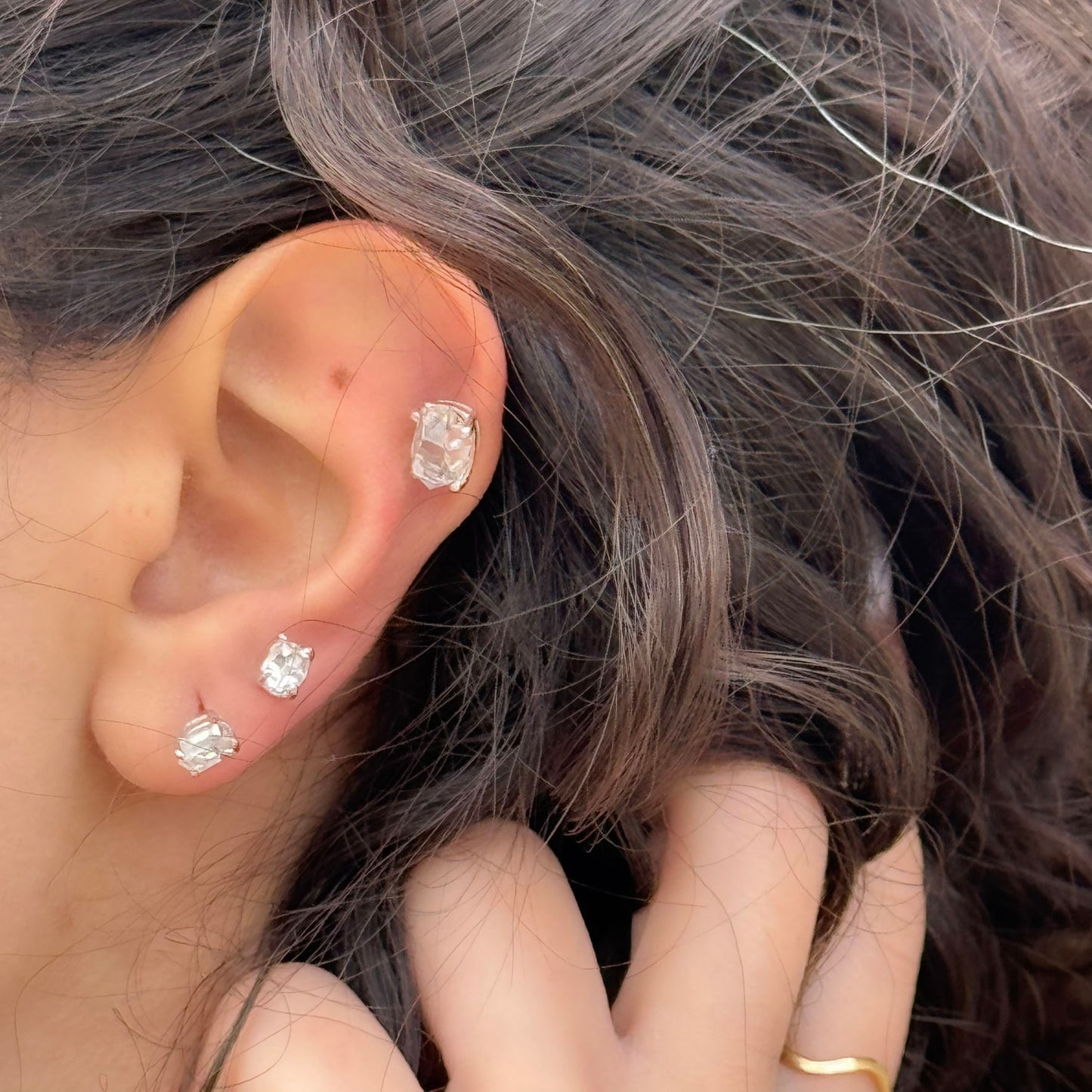 Handmade Oval Herkimer Diamond Earrings in 925 Sterling Silver - Prong Set Style